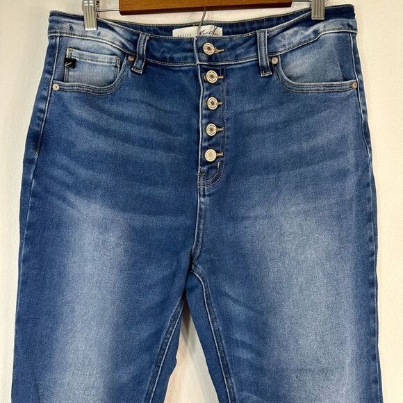 KanCan Peyton High Rise Button Fly Flare Jeans Women’s 31” Distressed Raw Hem - Picture 3 of 12